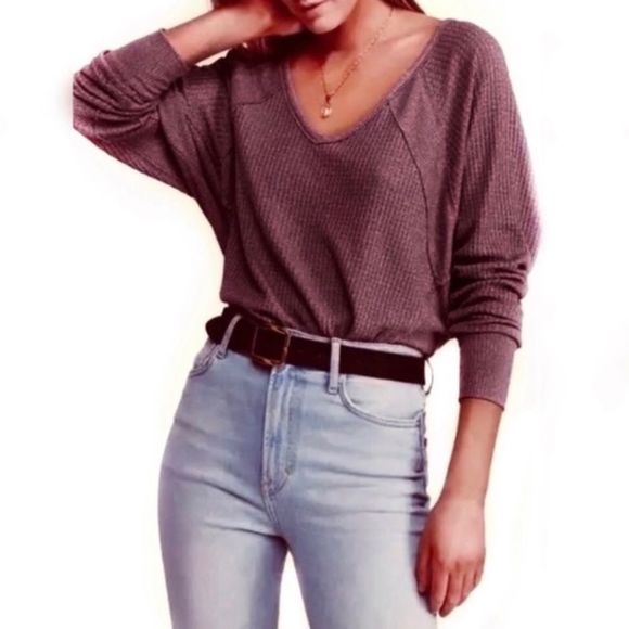 Free People Santa Clara Thermal Knit Top oversized V Neck Dolman Women’s Sz XS - Picture 2 of 16
